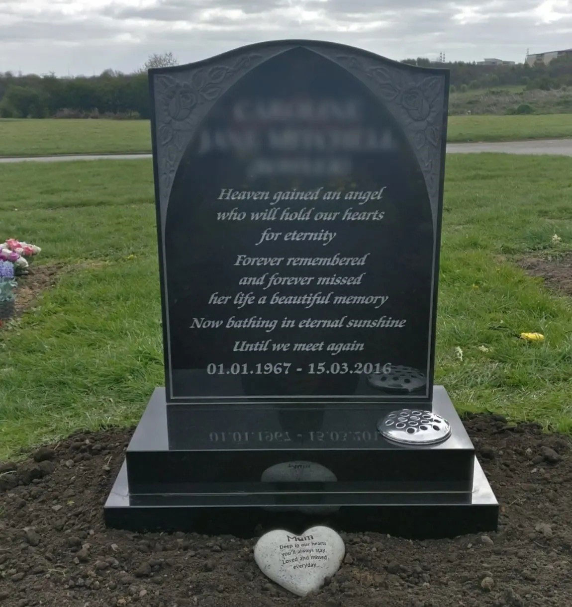 Close-up of a well-crafted memorial.
